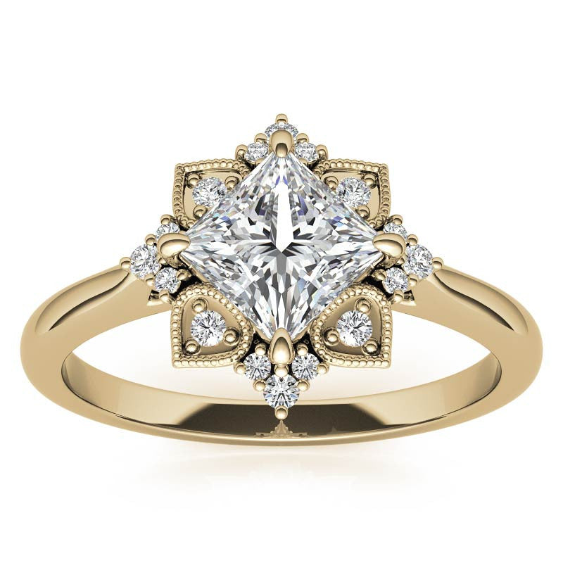 Kite-Set Princess Antique Halo Moissanite Engagement Ring