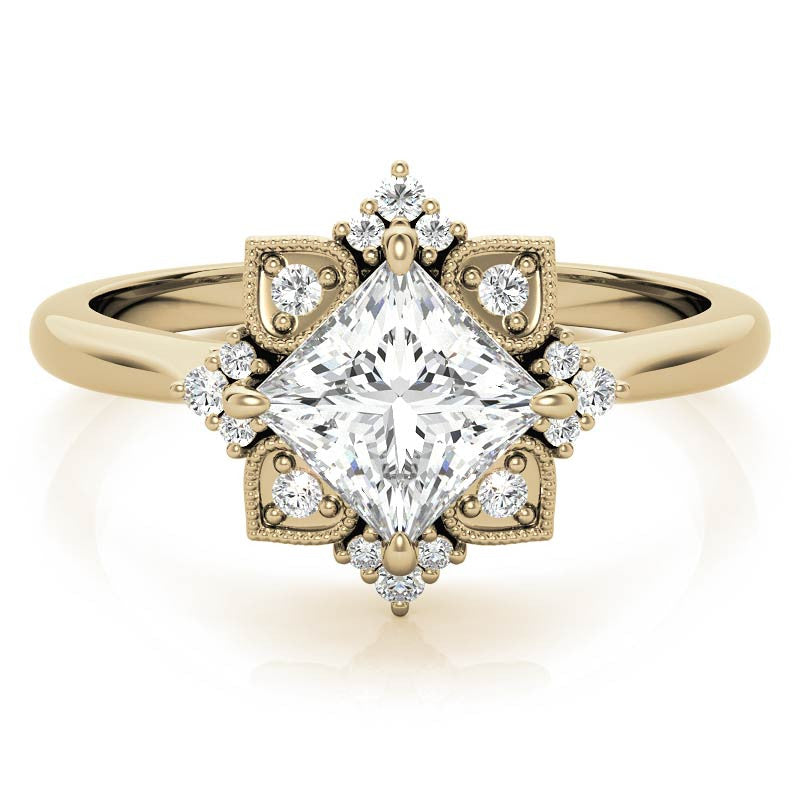 Kite-Set Princess Antique Halo Moissanite Engagement Ring
