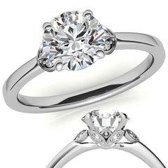 Round Petal Accent Moissanite Engagement Ring