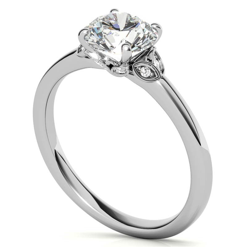 Round Petal Accent Moissanite Engagement Ring