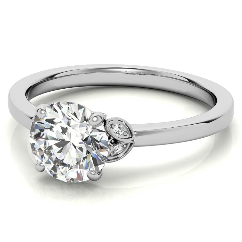 Round Petal Accent Moissanite Engagement Ring