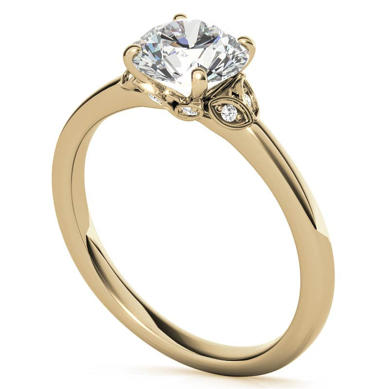 Round Petal Accent Moissanite Engagement Ring
