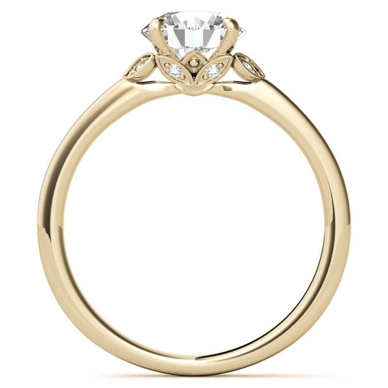 Round Petal Accent Moissanite Engagement Ring
