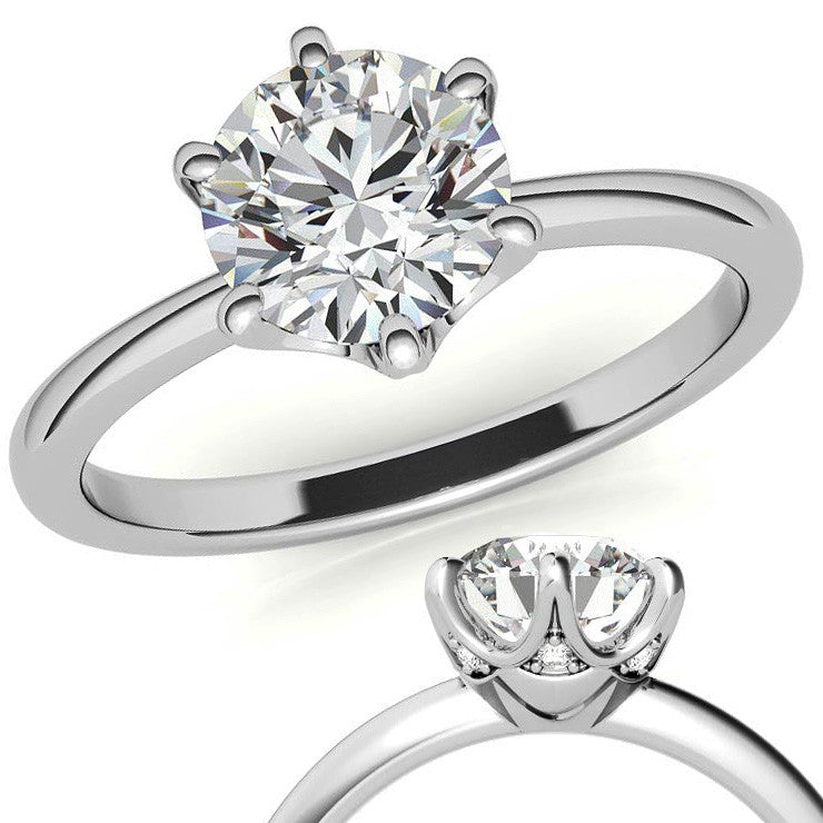 Round Diamond Accented Moissanite Solitaire Ring