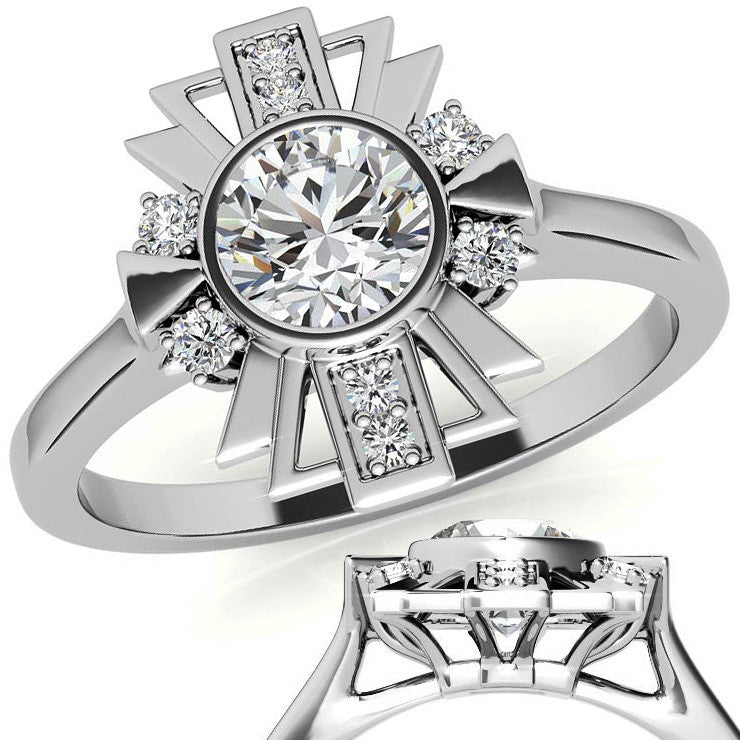 1.0ct Round Art Deco Inspired Moissanite Engagement Ring