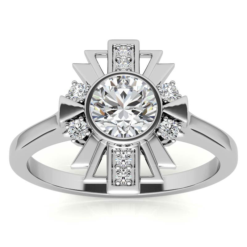 1.0ct Round Art Deco Inspired Moissanite Engagement Ring