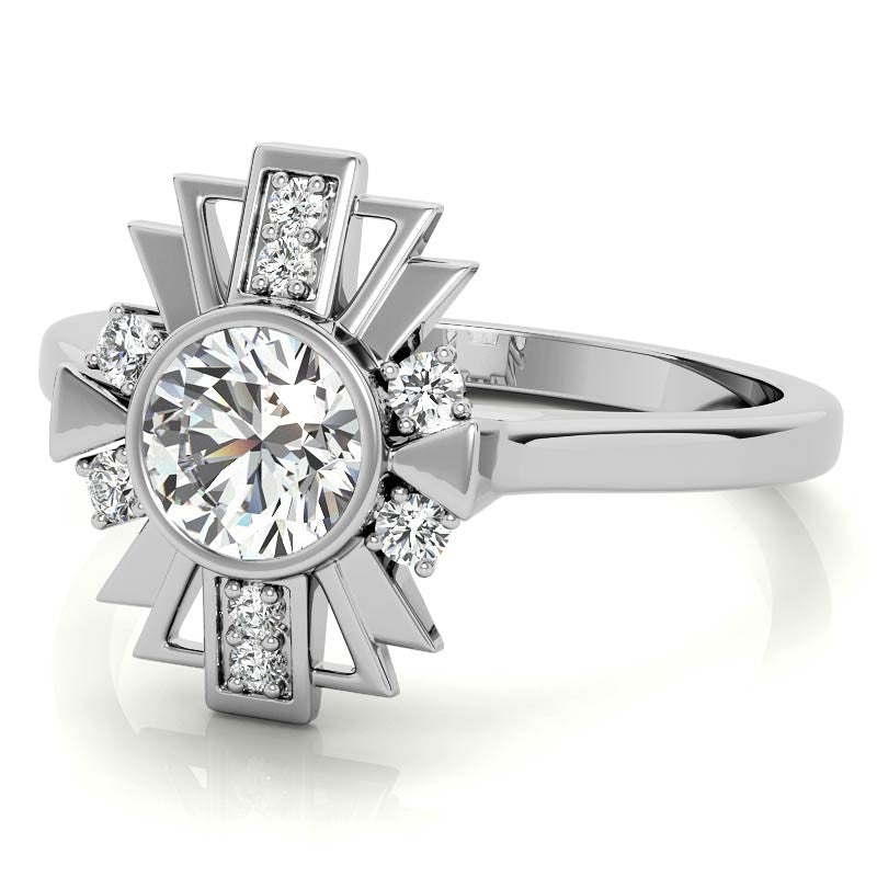 1.0ct Round Art Deco Inspired Moissanite Engagement Ring
