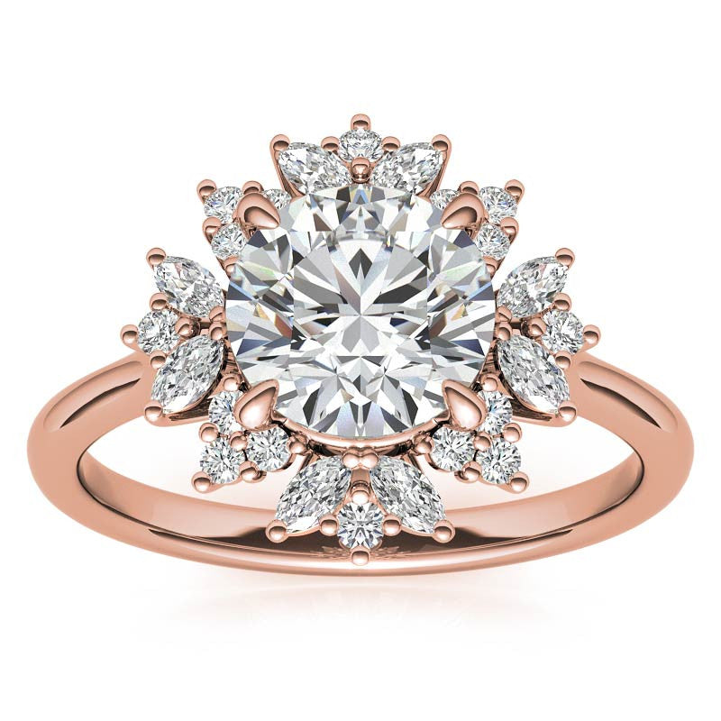 Round and Marquise Halo Style Moissanite Engagement Ring
