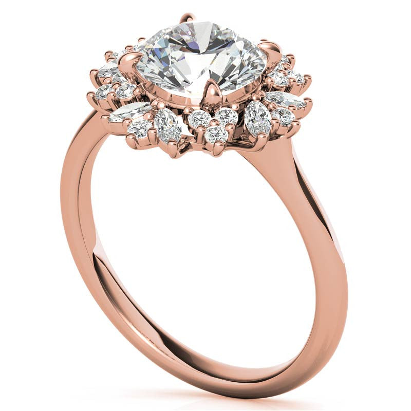 Round and Marquise Halo Style Moissanite Engagement Ring