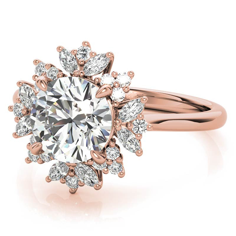 Round and Marquise Halo Style Moissanite Engagement Ring