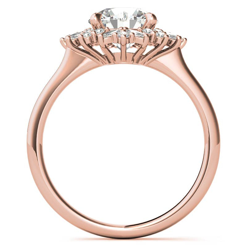 Round and Marquise Halo Style Moissanite Engagement Ring