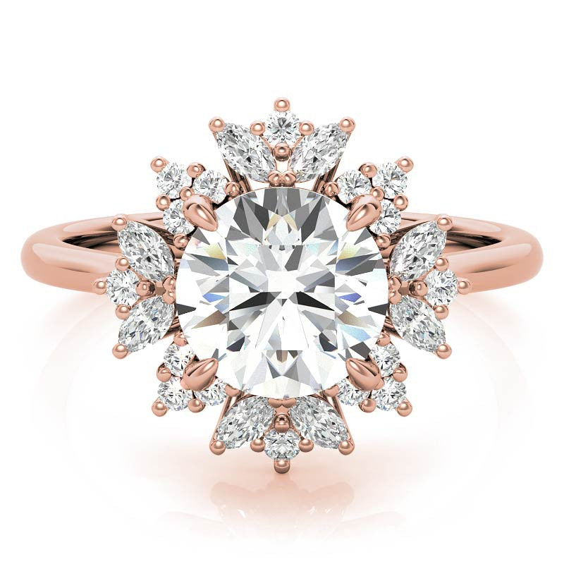 Round and Marquise Halo Style Moissanite Engagement Ring