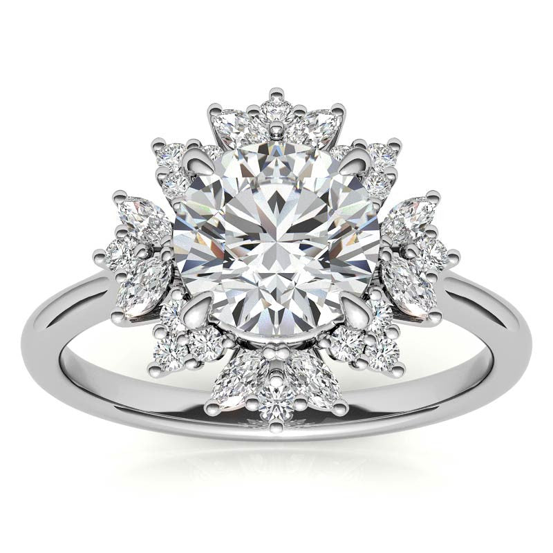 Round and Marquise Halo Style Moissanite Engagement Ring
