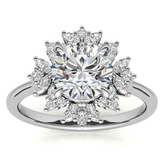Round and Marquise Halo Style Moissanite Engagement Ring