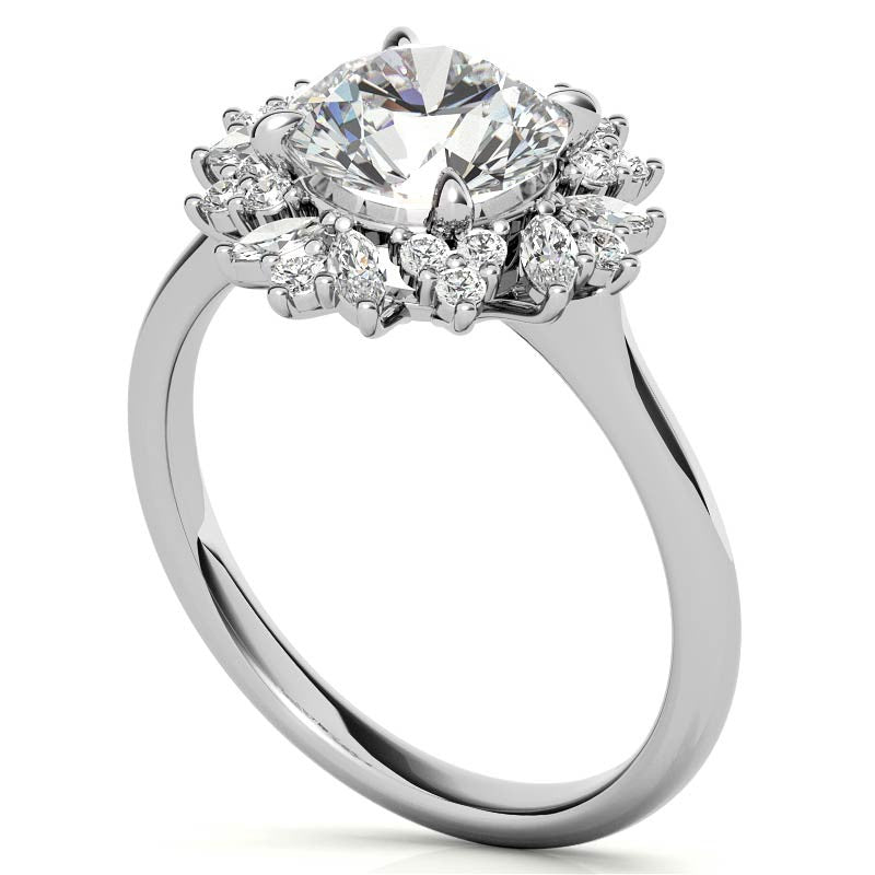 Round and Marquise Halo Style Moissanite Engagement Ring