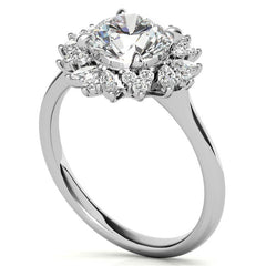Round and Marquise Halo Style Moissanite Engagement Ring