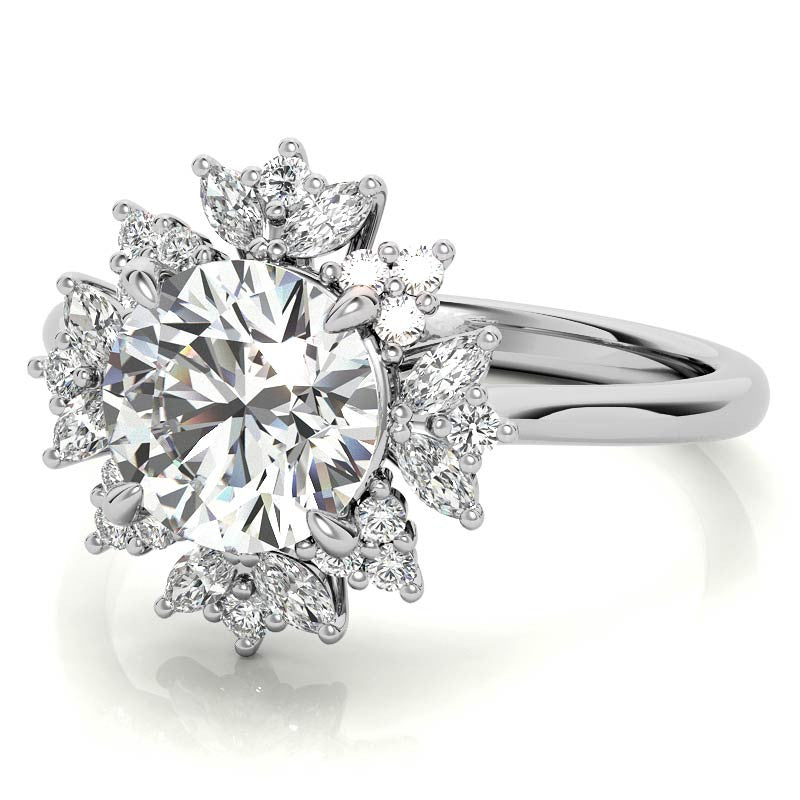 Round and Marquise Halo Style Moissanite Engagement Ring