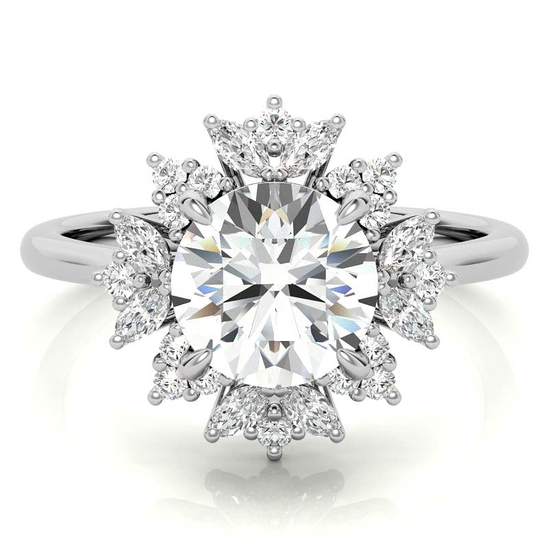 Round and Marquise Halo Style Moissanite Engagement Ring