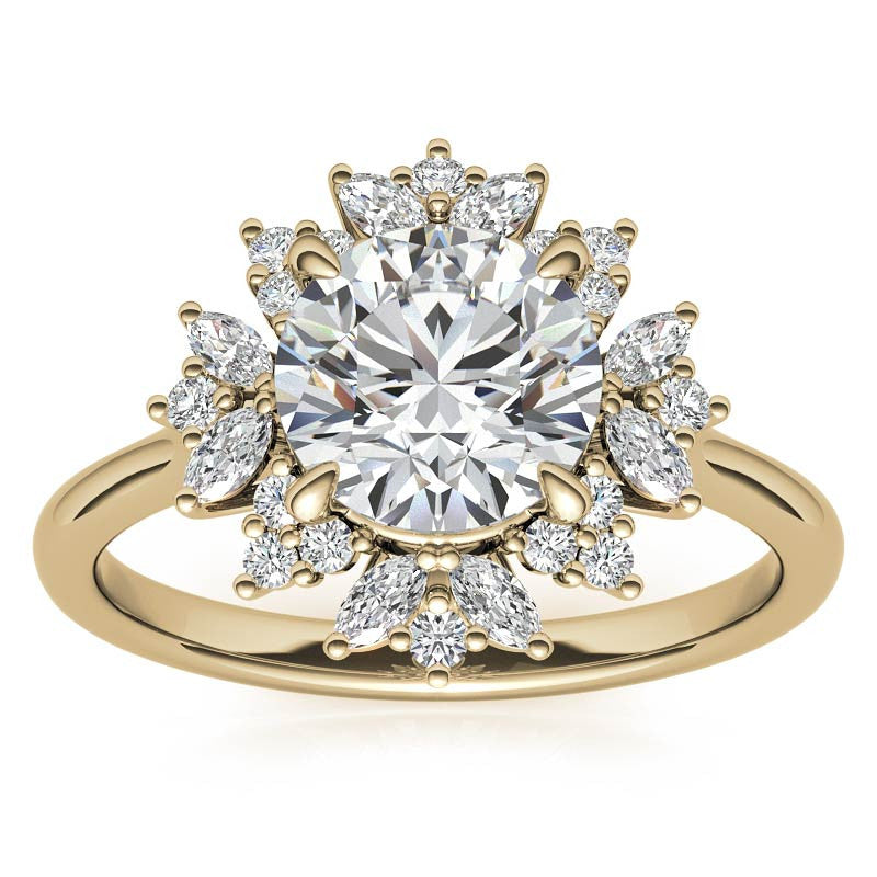 Round and Marquise Halo Style Moissanite Engagement Ring