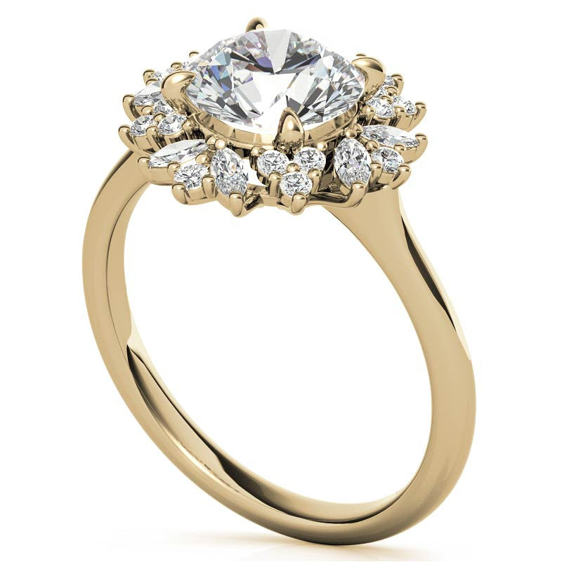 Round and Marquise Halo Style Moissanite Engagement Ring