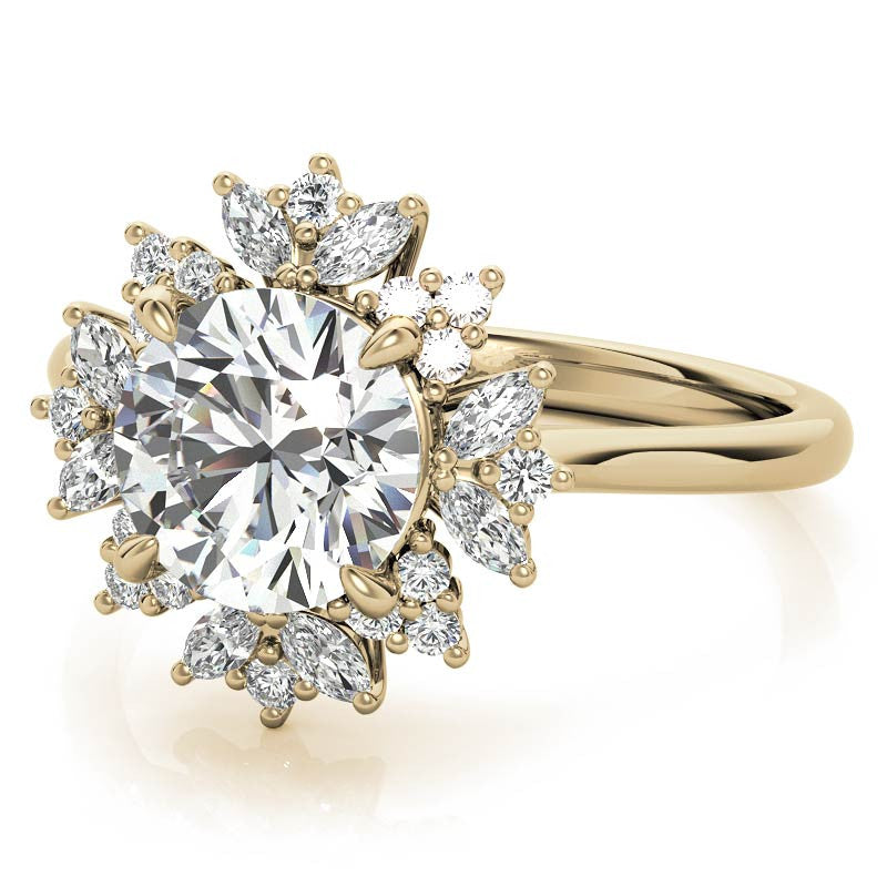 Round and Marquise Halo Style Moissanite Engagement Ring