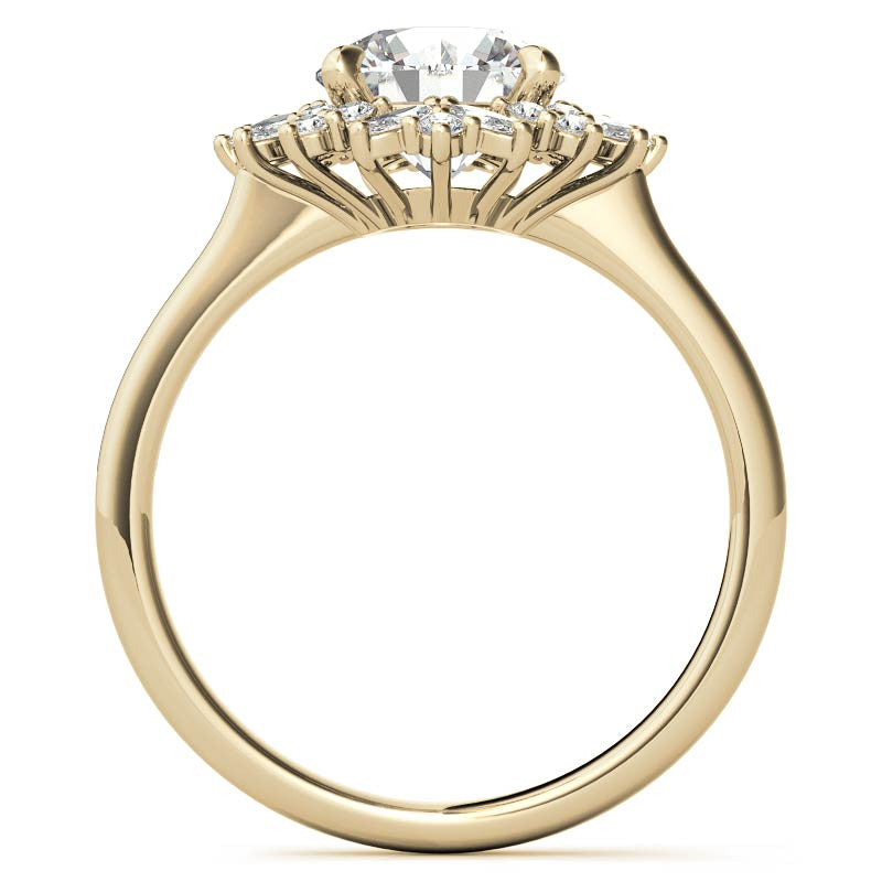 Round and Marquise Halo Style Moissanite Engagement Ring