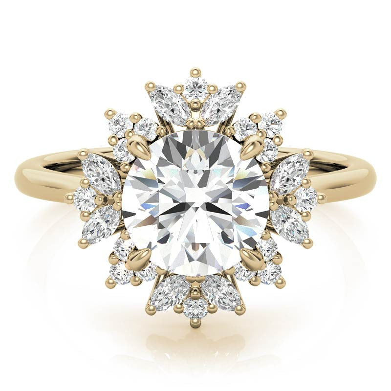 Round and Marquise Halo Style Moissanite Engagement Ring
