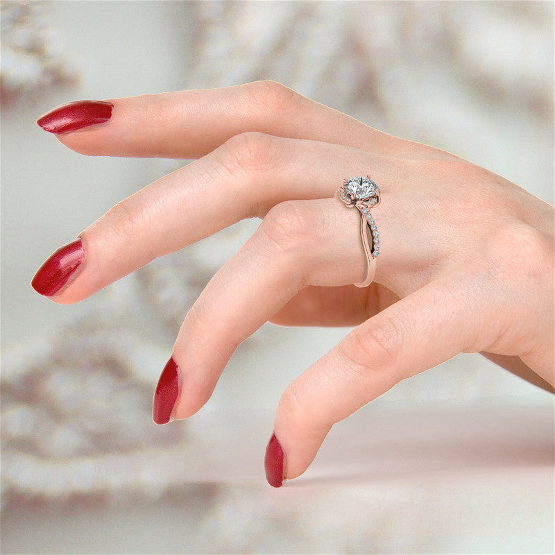 Split Shank Round Bypass Halo Moissanite Engagement Ring