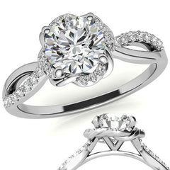 Split Shank Round Bypass Halo Moissanite Engagement Ring