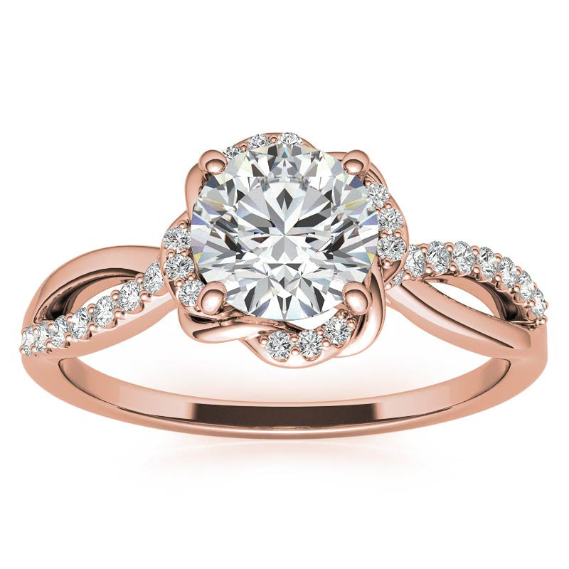 Split Shank Round Bypass Halo Moissanite Engagement Ring