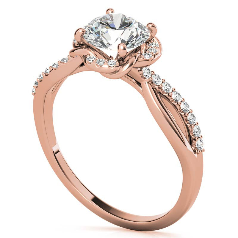 Split Shank Round Bypass Halo Moissanite Engagement Ring