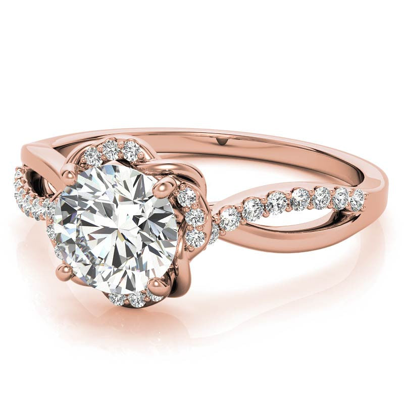 Split Shank Round Bypass Halo Moissanite Engagement Ring