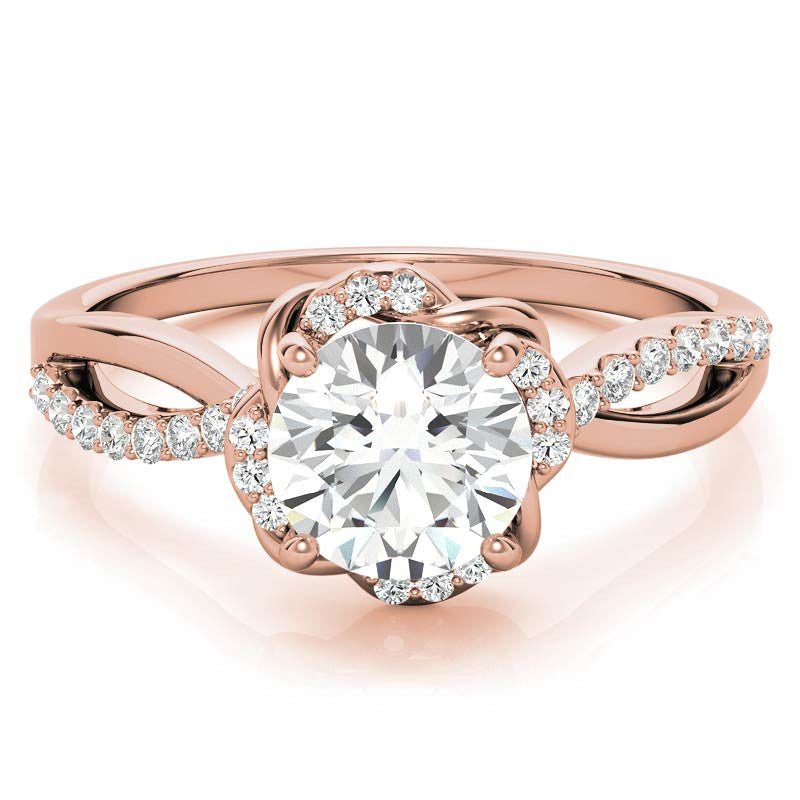 Split Shank Round Bypass Halo Moissanite Engagement Ring