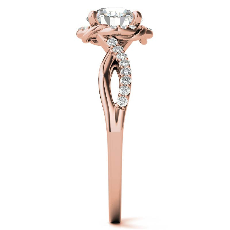 Split Shank Round Bypass Halo Moissanite Engagement Ring