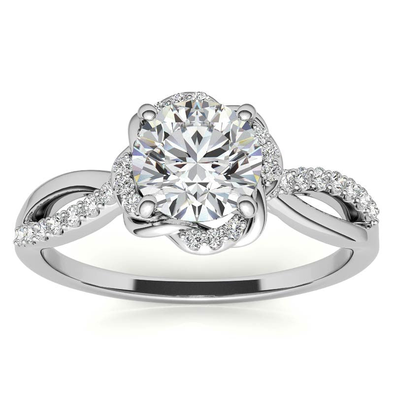 Split Shank Round Bypass Halo Moissanite Engagement Ring