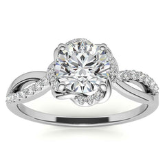 Split Shank Round Bypass Halo Moissanite Engagement Ring