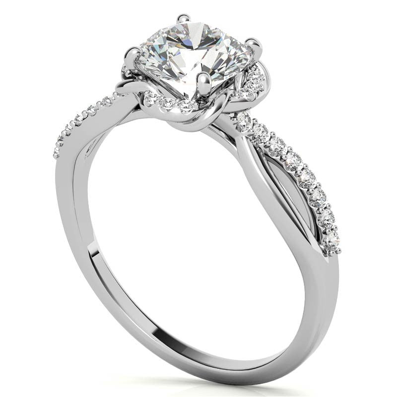 Split Shank Round Bypass Halo Moissanite Engagement Ring