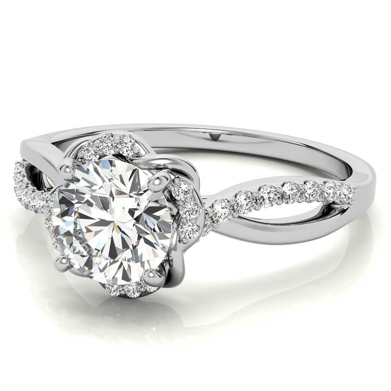 Split Shank Round Bypass Halo Moissanite Engagement Ring