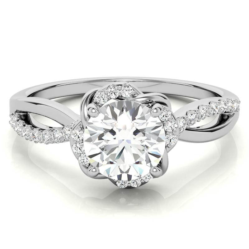 Split Shank Round Bypass Halo Moissanite Engagement Ring