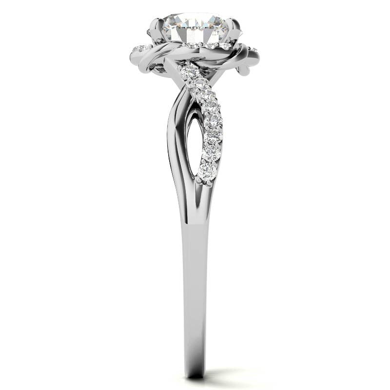 Split Shank Round Bypass Halo Moissanite Engagement Ring