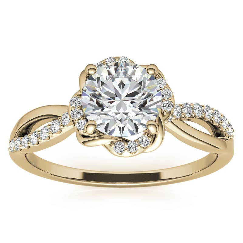 Split Shank Round Bypass Halo Moissanite Engagement Ring