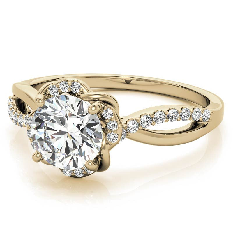 Split Shank Round Bypass Halo Moissanite Engagement Ring