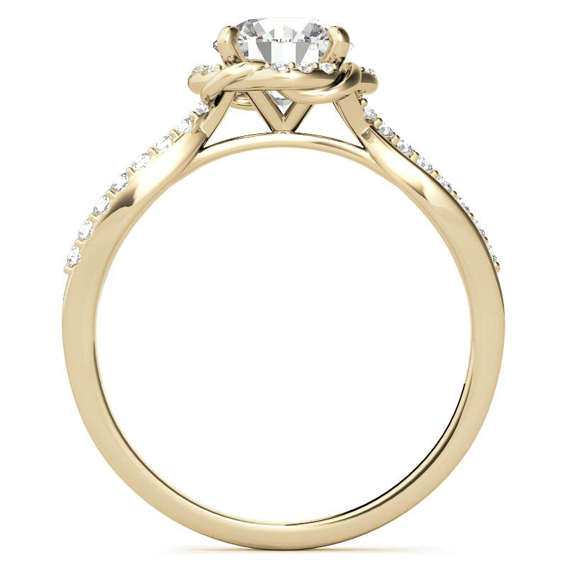 Split Shank Round Bypass Halo Moissanite Engagement Ring