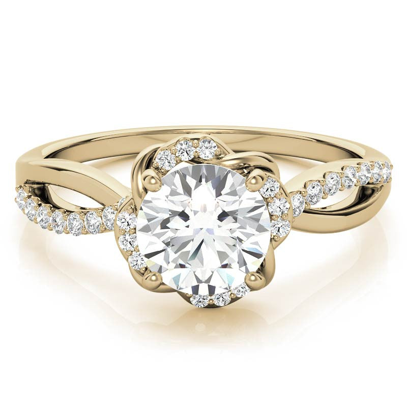 Split Shank Round Bypass Halo Moissanite Engagement Ring