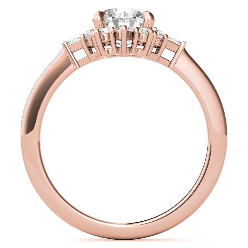 Round and Baguette Cluster Halo Moissanite Engagement Ring