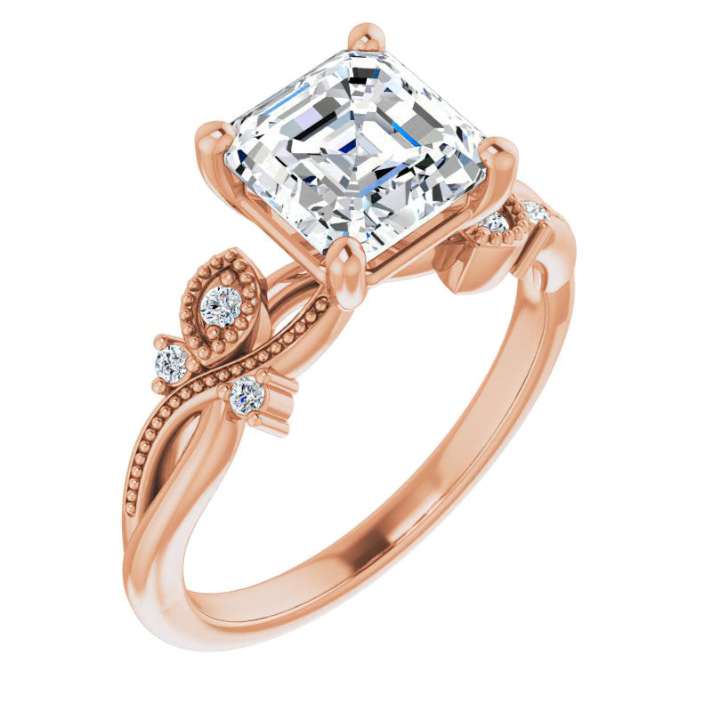 Asscher Floral Inspired Infinity Moissanite Engagement Ring with Milgrain