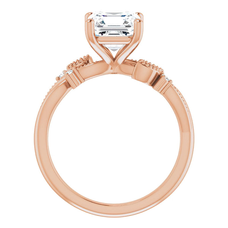 Asscher Floral Inspired Infinity Moissanite Engagement Ring with Milgrain