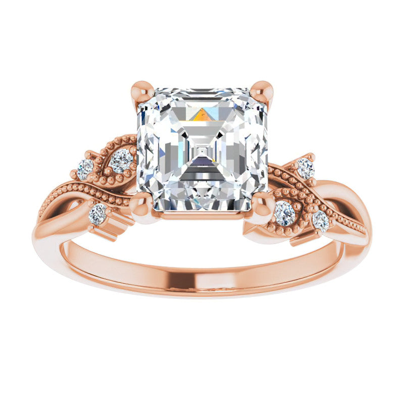 Asscher Floral Inspired Infinity Moissanite Engagement Ring with Milgrain