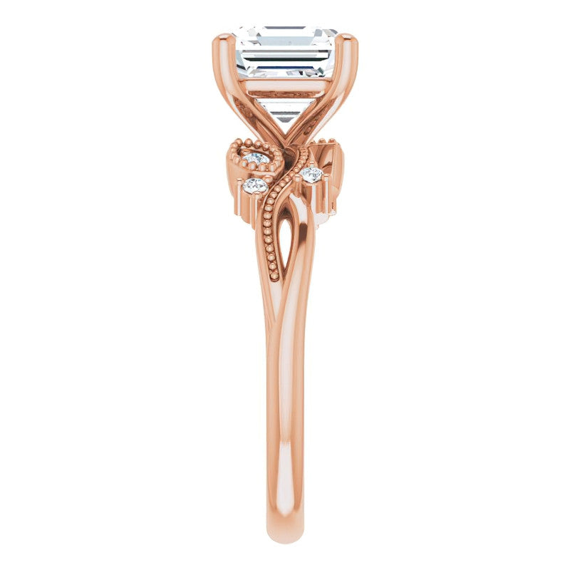 Asscher Floral Inspired Infinity Moissanite Engagement Ring with Milgrain