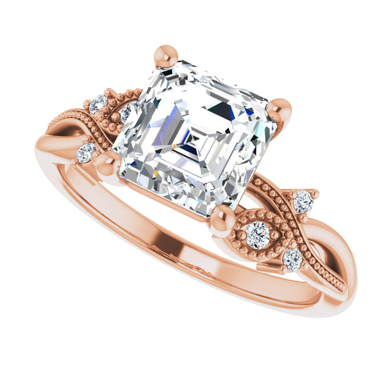 Asscher Floral Inspired Infinity Moissanite Engagement Ring with Milgrain
